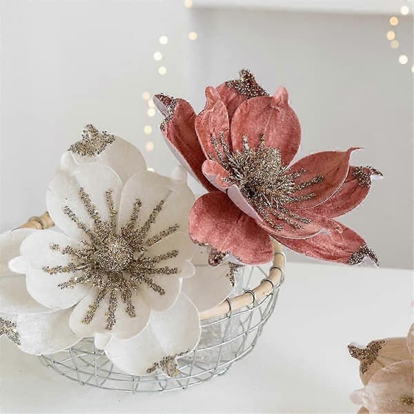 5 STK Glitter Blomst Kunstige Juleblomster Hengende Jul