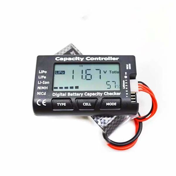 LCD Digital Batterikapacitetstester - 2-7 celler LiPo/Li-ion - 4-7 NiMH/NiCd-celler - Kompakt Sort