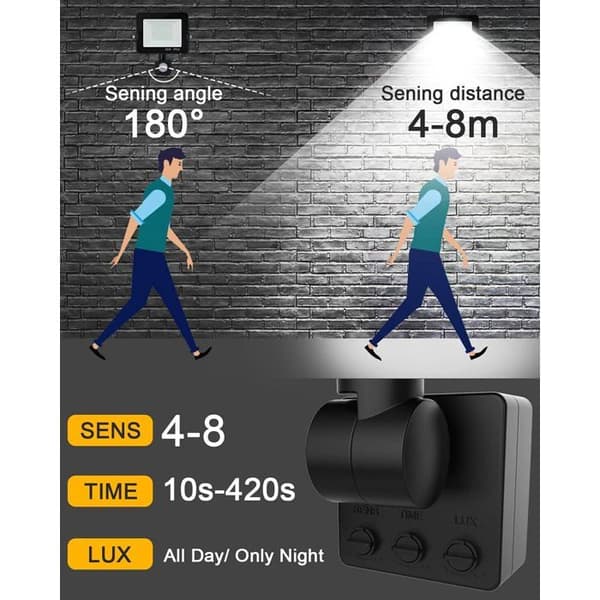 50W Udendørs LED Projektør - PIR Sensor - IP66 - 64 LED'er 6500K
