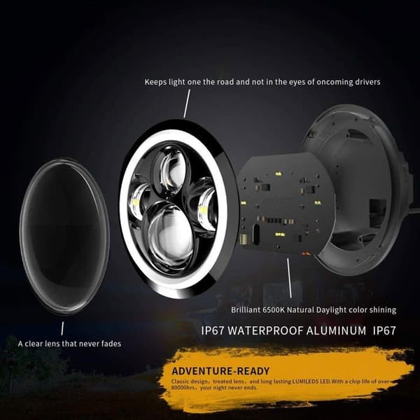 Par 7\" arbejdslygter 200W 20000LM 4 Angel Eye-linser 3000K+6000K 4 lystilstande runde sorte