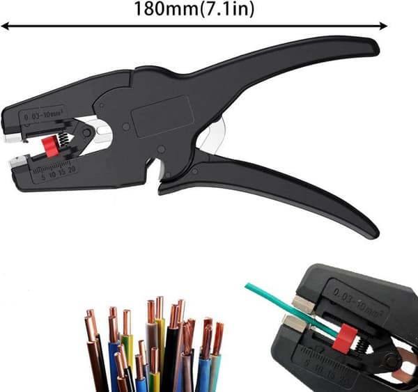 2-i-1 Selvjusterende Multifunktionel Kabelafisolering — Kabelklipper & Krymper, 180 mm