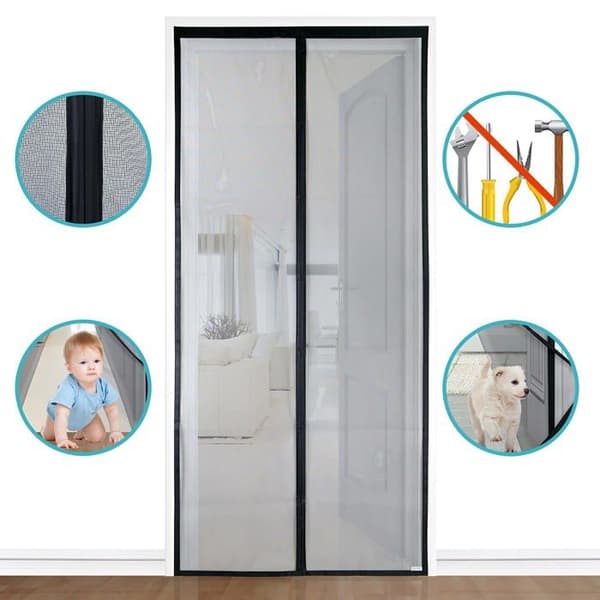 Magnetisk myggenet til døre 90×210 cm – ultra-resistent net, magnetisk lukning, sort