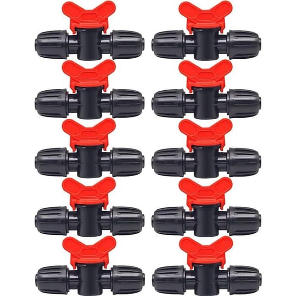 10 x Låsbar PE 16 mm (1/2\") röd droppbevattningsventil
