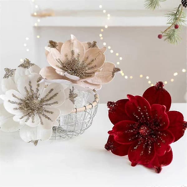 5 STK Glitter Blomst Kunstige Juleblomster Hengende Jul