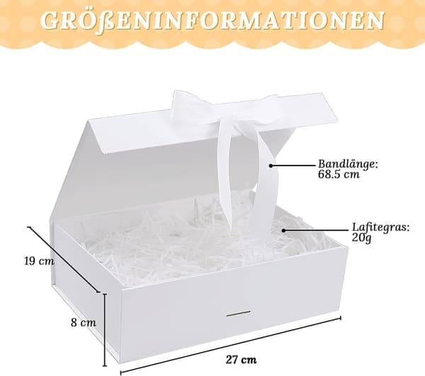 Presentask med rosett, magnetisk presentask, presentask med lock, presentask, återanvändbar dekorativ ask, presentförpackning med band, presentask Vit White