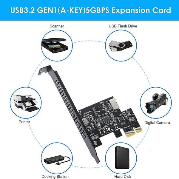 PCI-e 1x till Usb 3.2 Gen1 5gbps Typ-e A-nyckel Expansionskort, Frontpanel Typ-c Gränssnitt för Stationär Dator Svart