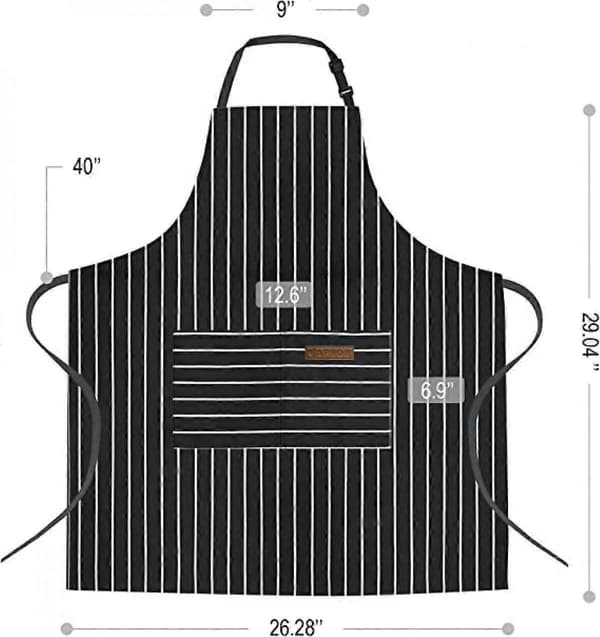 2-delt kjøkkenforklesett, egnet for kvinner og menn som lager mat, vanntett lomme-forkle - Svarte brede striper, Grå fine striper