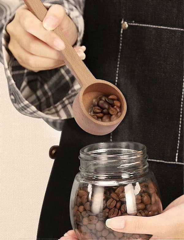 Trækaffeeske, kaffemåleske til kaffebønner, hele bønner, malede bønner eller te, stil 3