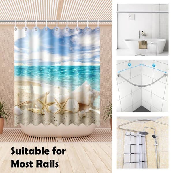 Dusjforheng 180×180 cm polyester anti-mugg strandtrykk med 12 kroker