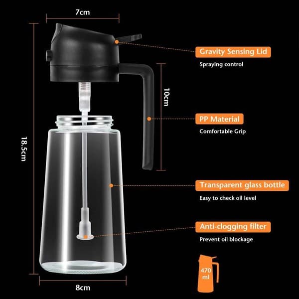 Kjøkkenoljesprøyte - 2-i-1 spray/hell - 470 ml glass - Svart