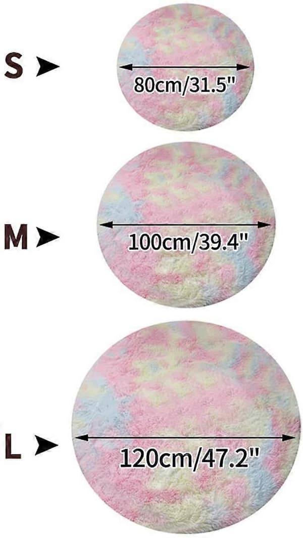Diameter 80cm/31.5\" Runde tæpper, fluffy runde tæpper, bløde plys tæpper velegnet til soveværelse/stue (regnbuefarve)