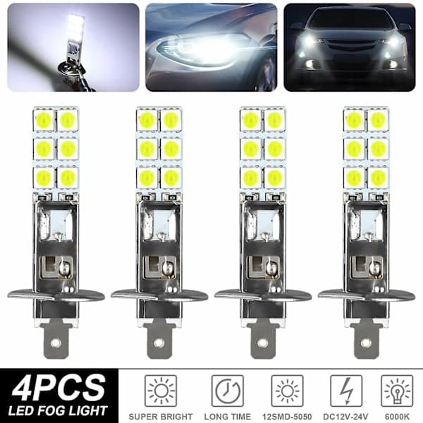4-pakning H1 6000k Super White 80w LED frontlyktsett tåkelys kjørelys