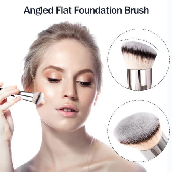 Makeupbørste, concealerbørste, foundationbørste med bløde syntetiske fibre til flydende foundation, 2 stk.