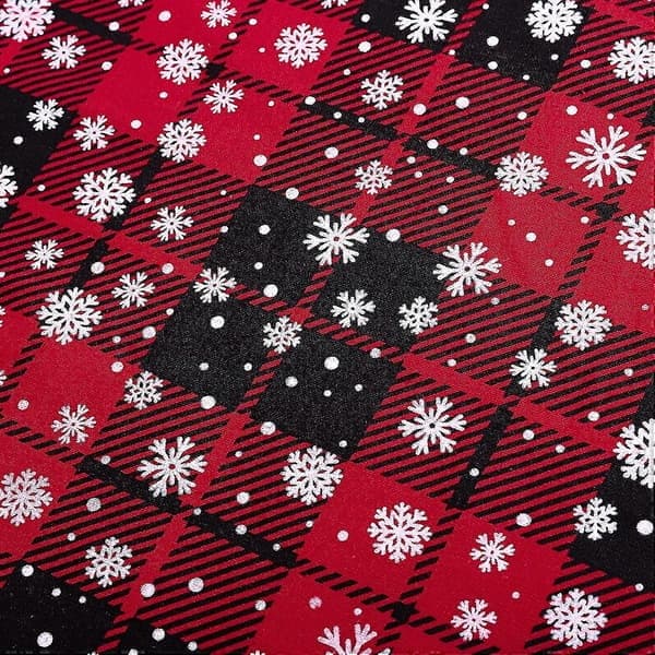 6-pack julbuffelrutiga påsar med snöflingemönster, presentpåsar i bomull till jul