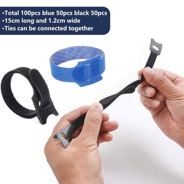 Justerbara buntband, 100-pack - Nylon - Återanvändbara - Öglespänne
