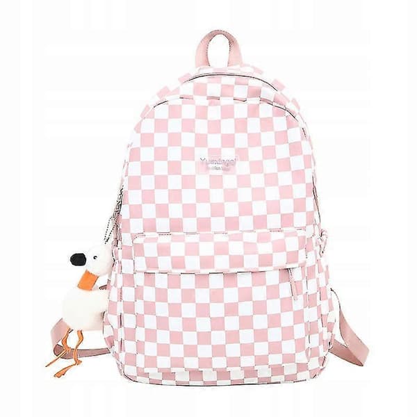 Ruudullinen reppu kouluun, unisex pinkki