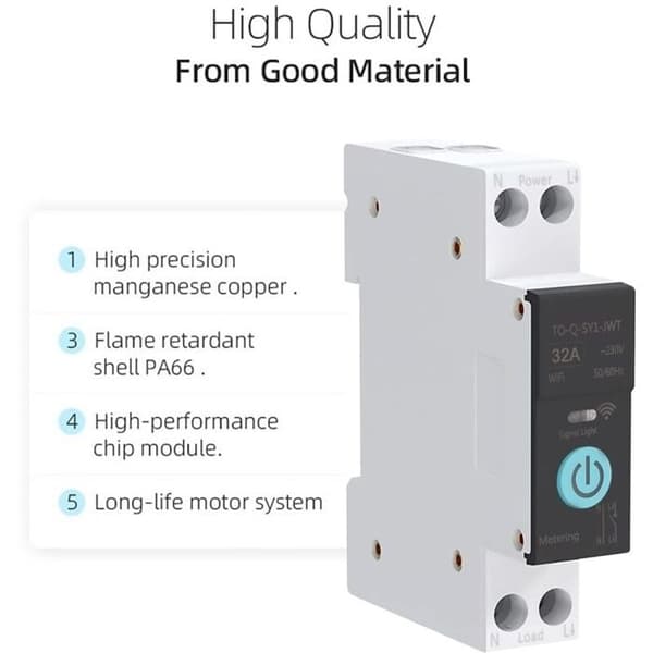 Smart Wi-Fi DIN-skinnekretsbryter 32A - fjernkontroll, ZigBee/SigMesh, 1P+N
