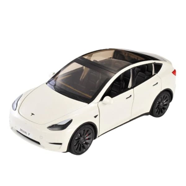 Leketøybil i legering for Tesla Model Y, Model Y med lyd og lys, hvit