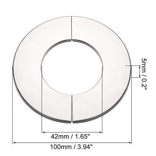 Sett med 2 forkrommede kranhetter i rustfritt stål for Ø42 mm hull — 140×5 mm rørdeksler, rustfrie