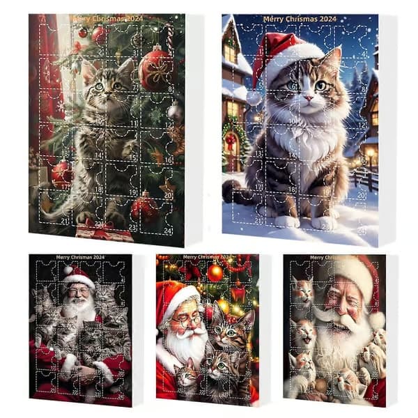 24-dagers julekalender med katteleker - 2026 2D akryl-julekalender med katter, morsom juleoverraskelse for barn E M