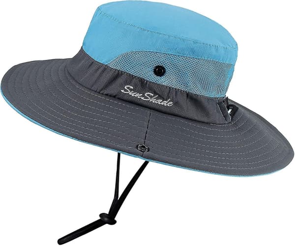 Dam Utomhus UV-skydd-Vikbara Solhattar Mesh Bredbrättad Strand Fiskehatt med Hästsvanshål A099