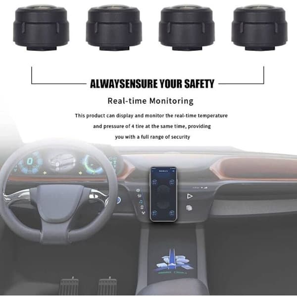 Bluetooth 5.0 Bil TPMS Dæktryksalarmsystem Sensor Android/IOS Dæktryksovervågningssystem 8.0 Bar