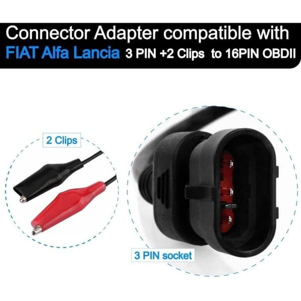 OBD2-adapterkabel for Alfa Romeo - 3-pin til 16-pin - 35 cm - Svart