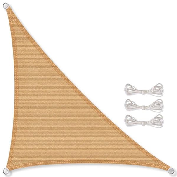 Triangulär solsegel 4 x 4 x 5,7 m beige - 100% HDPE, rivtålig, UV-skydd ~85%