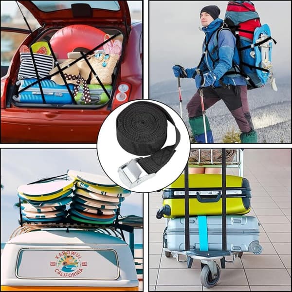 Sæt med 4 stropper, 2M stropper, skraldestropper, surringsstropper, justerbare fastgørelsesstropper med klipslukning til transport, fragt, camping