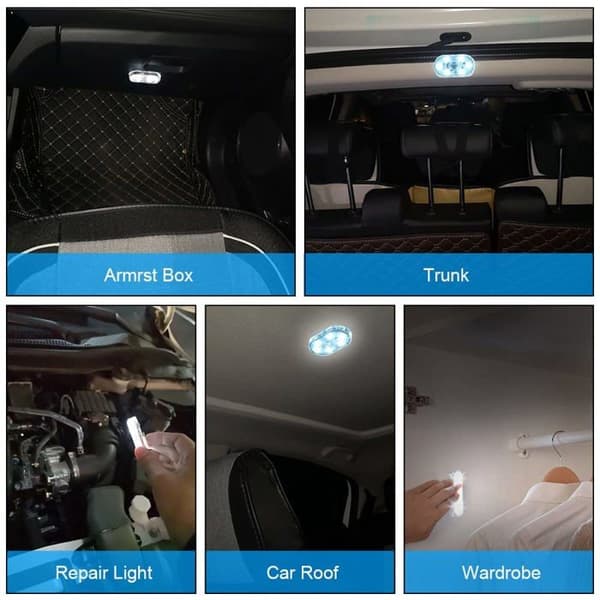 2-delt bilinteriørlys med 6 oppladbare hvite LED-er - berøringsbryter, 3M/magnetisk montering