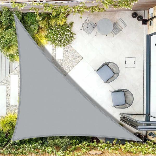 Vandtæt trekantet solsejl 4 x 4 x 5,65 m - UV-bestandig polyester, lysegrå
