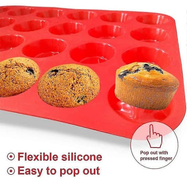 Nonstick Silikon Mini Muffins- och Cupcakebakform - 24 koppar, BPA-fri, 100% Silikon