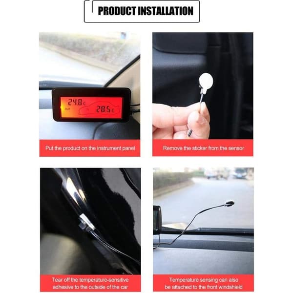 DC12V Bil Inomhus/Utomhus Termometer, Digital Termometer, Bakgrundsbelyst Biltermometer, Mini LCD Biltermometer, Inomhus/Utomhus Termometer, Utmärkt