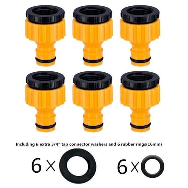 2-i-1 Adapter - Robust Plastik - Til 1/2\" & 3/4\" Haner - Pakke med 6