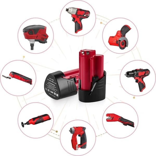 2 stk. Milwaukee M12 Lithium Erstatningsbatteri til 48-11-2440 Batterikapacitet 3000