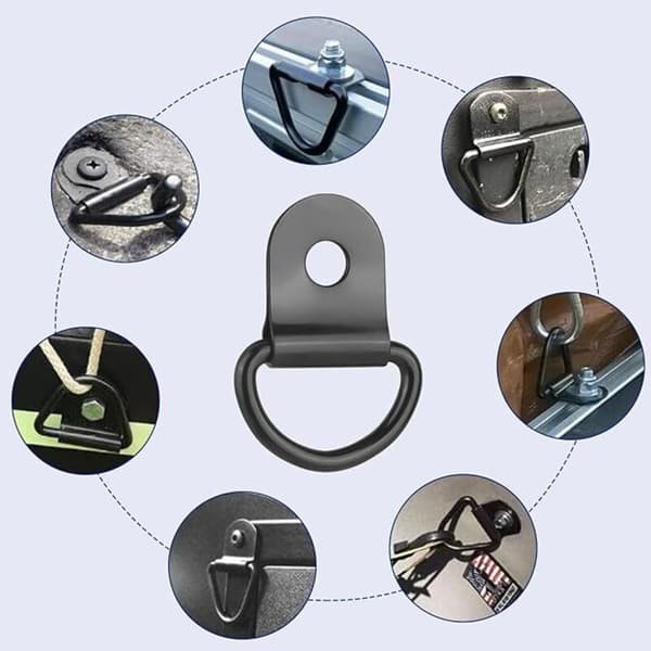 Sæt med 8 D-ringe - Jern - Til trailere - Maksimal belastning: 30 kg pr. ring - Til trailere og lastbiler