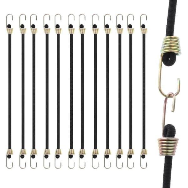Elastiska Bungee-snören med krokar, förpackning med 12 elastiska karbinhakar, 25 cm snören, kraftiga elastiska gummiband för att säkra bagage, tält,..