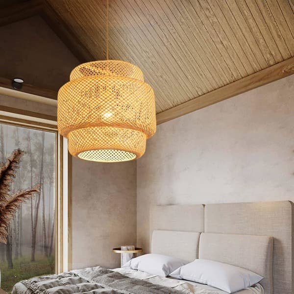 Retro hängande café lampor loft japansk stil handvävd bambu vävd lampskärm