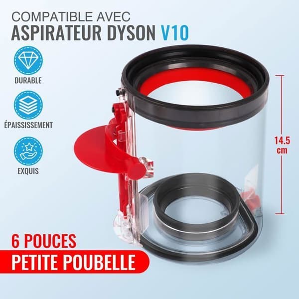Erstatningsstøvbeholder kompatibel med Dyson V10 — lille beholder 5,79\" sort