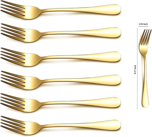Guld Middagsgaffel 6-pack, Rostfritt Stål 20,5 cm Gafflar Guld Titanplätering Bröllopsbordsservis, Guldgafflar Set om 6