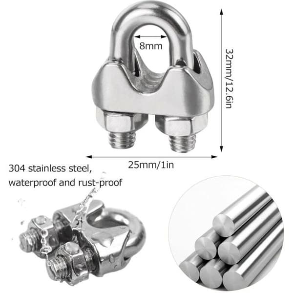 M6 vajerklämma - 6 mm - 304 rostfritt stål - Förpackning med 16
