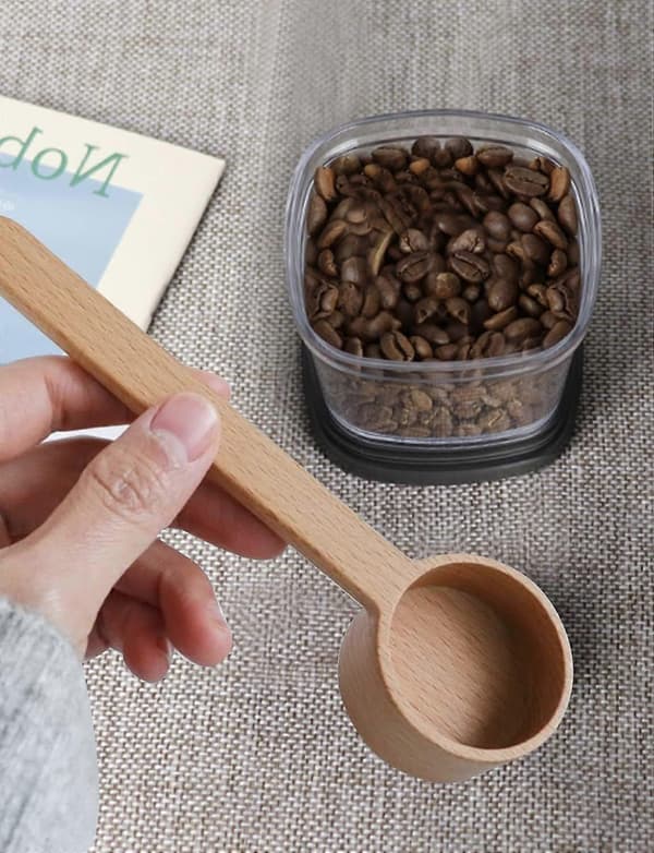 Trækaffeeske, kaffemåleske til kaffebønner, hele bønner, malede bønner eller te, stil 3