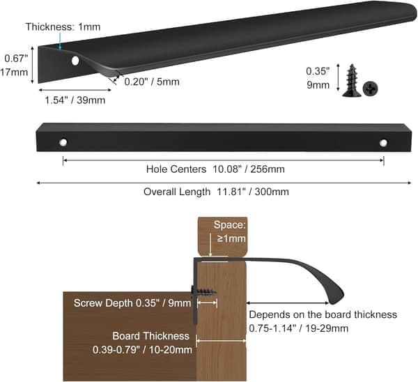 5-pak sorte køkkengreb, 300 mm garderobeskabsgreb, moderne aluminiumsgreb til badeværelsesskabe, mat sort 300 mm 300mm