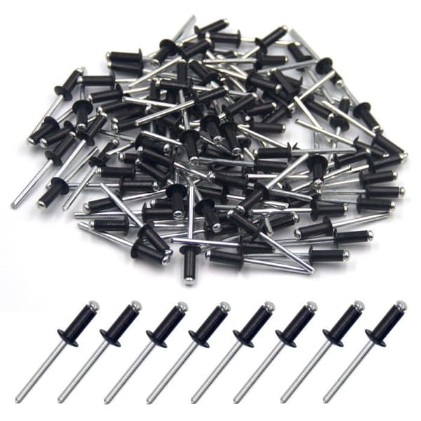 100 popnit 4,8 x 12 mm – aluminiumkropp / stålskaft, svart (förpackning med 100)