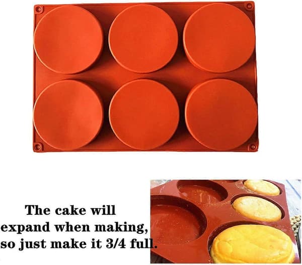 6-rums store runde skivekageforme silikone resin coaster forme, teboller, creme, mousse kagepande bageforme