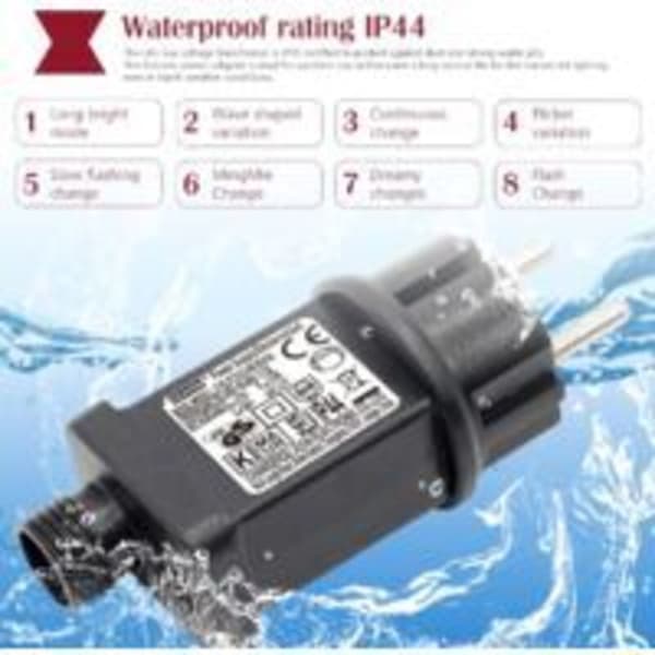 3-pakning 31V 6W LED-transformator med timer, IP44 vanntett, 8 moduser minnefunksjon, for julelys