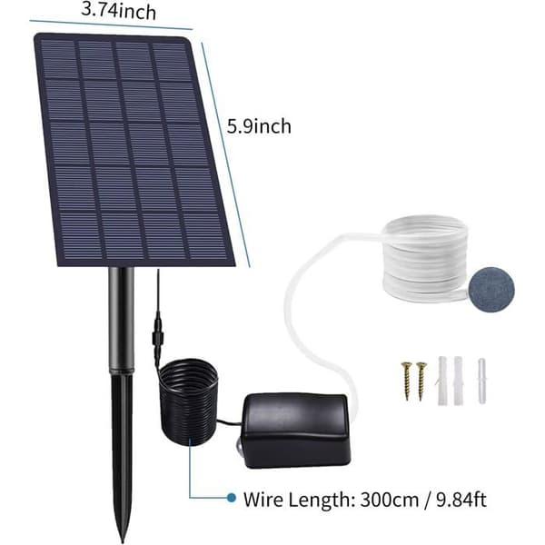2,5W Plug-in Solar Iltpumpe - 0,8 L/min - Lav Støj <60 dB - Justerbart Panel