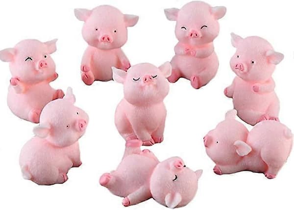 Miniature grisfigurer 8 stk., yndig lyserød gris legetøjsfigur kagepynt til eventyrhavepynt julebordpynt