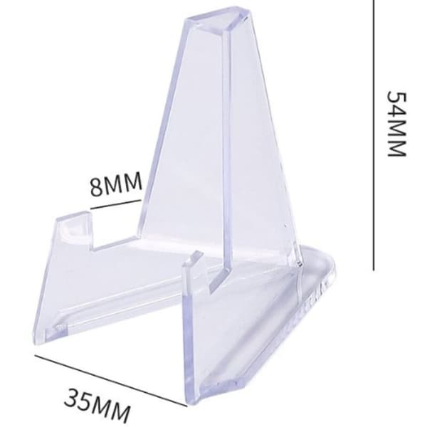 Mini Akryl Staffeli Display Stand til Samlermønter - Sæt med 20 Stykker - Klar Plastik - Base til Pokemon Postkort, Medaljer og Emblemer