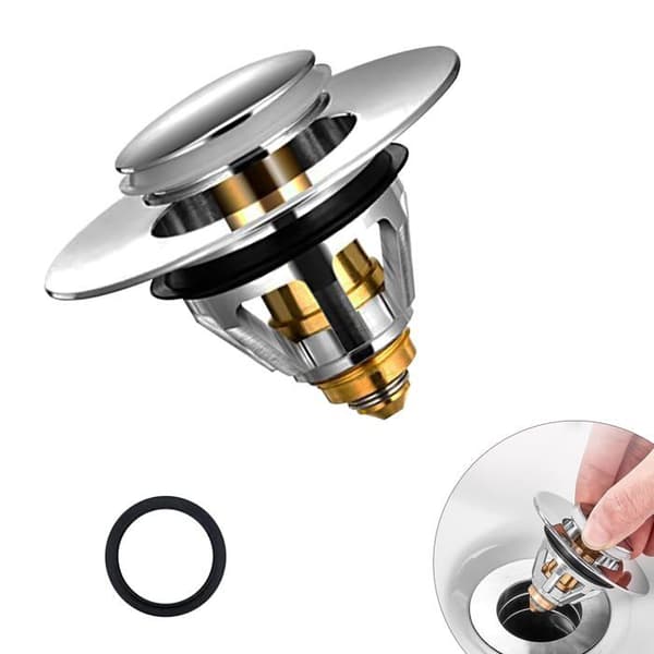 Universell pop-up vask/badekarplugg 34–38 mm, rustfritt stål/messing anti-tilstoppende hårfilter